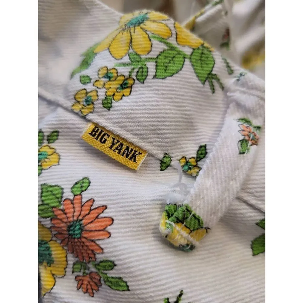Vintage 1960s Big Yank Jeans 28 White Floral Hippie Psychedelic Bell Bottom